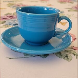 Fiesta Ware USA Homer Laughlin Co Cup & Saucer Peacock Blue 2013